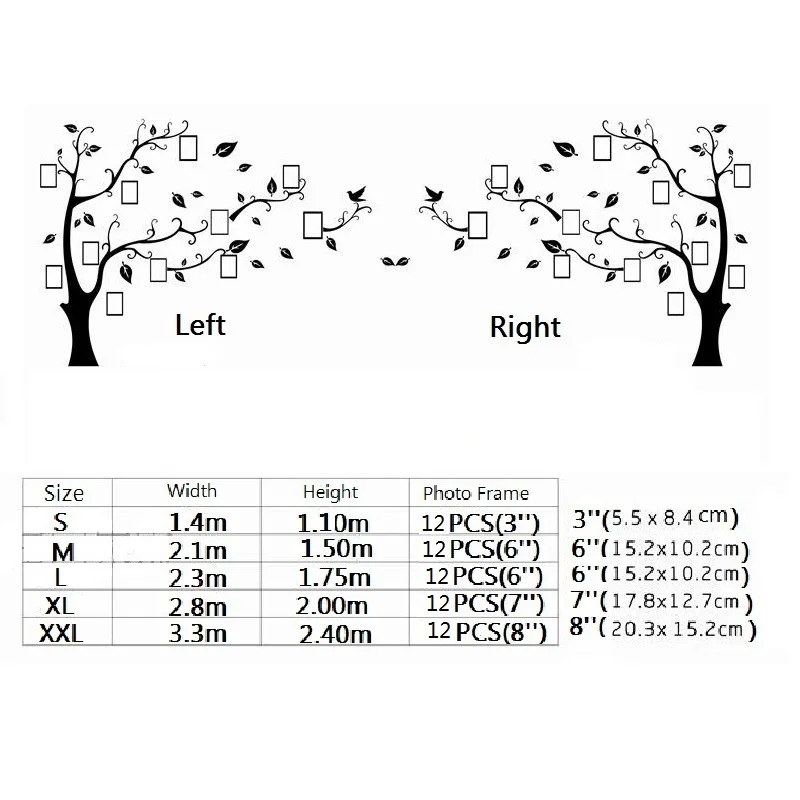 

Wall Stickers Tree Photo Frame Sticker DIY Mirror Wall Decal Home Decoration Living Room Bedroom Poster TV Background Wall Decor
