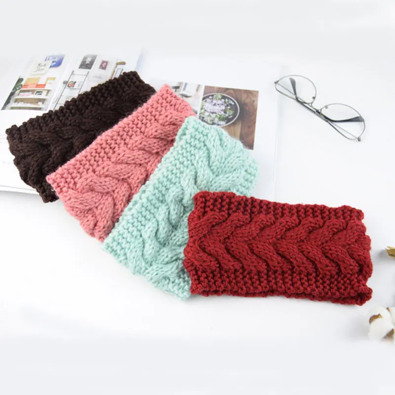 

New Handmade Wide Headbands Turban Warmer Ear Wool Crochet Knitting Stretch Headwrap Bandanas DIY Headwear Hair Accessories Pink
