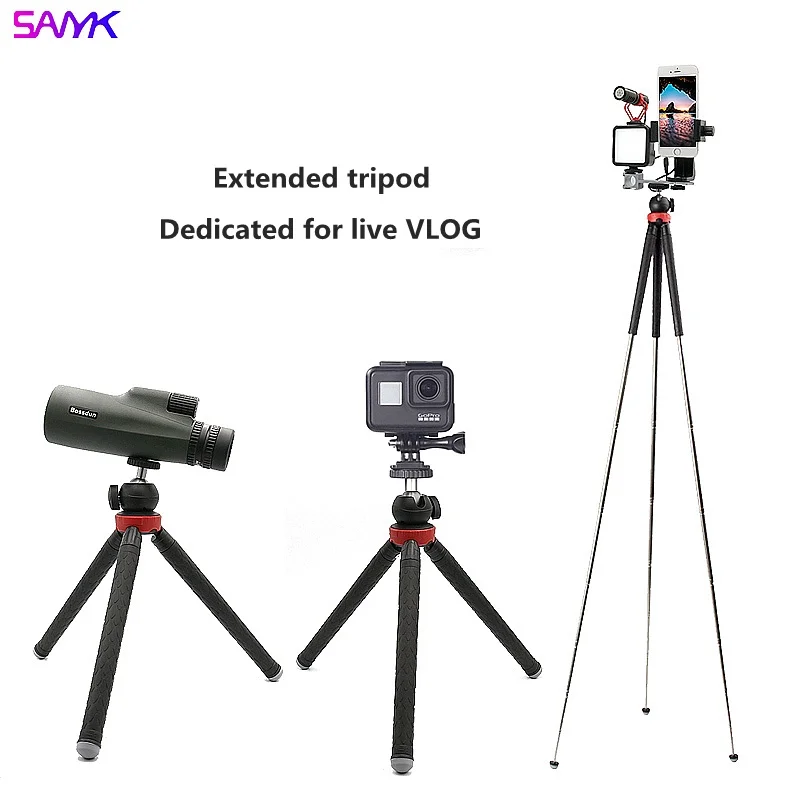 

SANYK Foldable And Portable Photography Tripod Vloging Kit with Selfie Stand Microphone Led Fill Light Action Camera Accessory