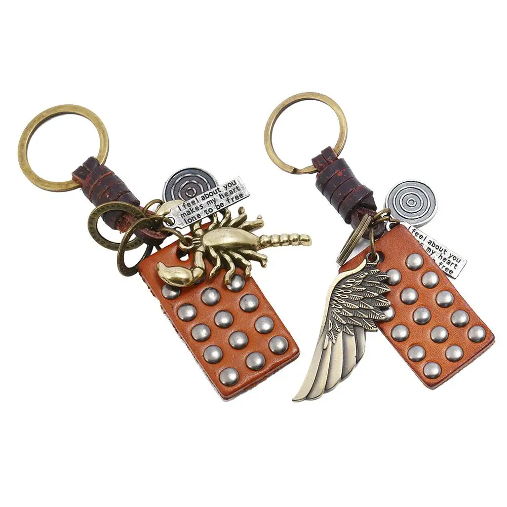 Винтажный Унисекс ручной работы из искусственной кожи крыло брелок для ключей