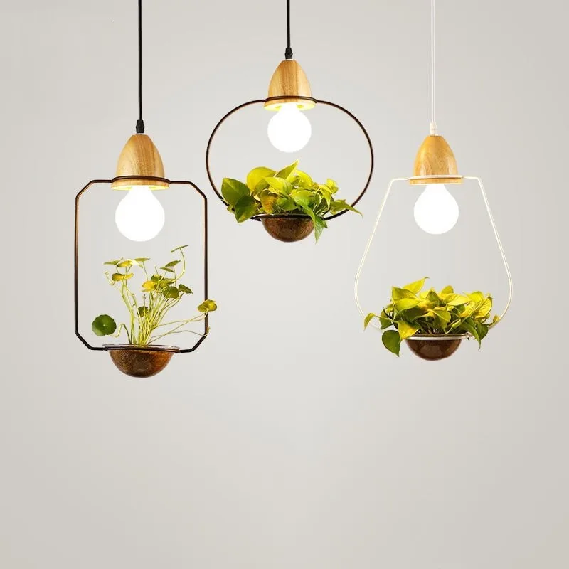 

Modern Loft Study Led Pendant Lamp Creative Potted Plant Balcony Designer Hanging Lighting LED Bulbs Cord Pendant