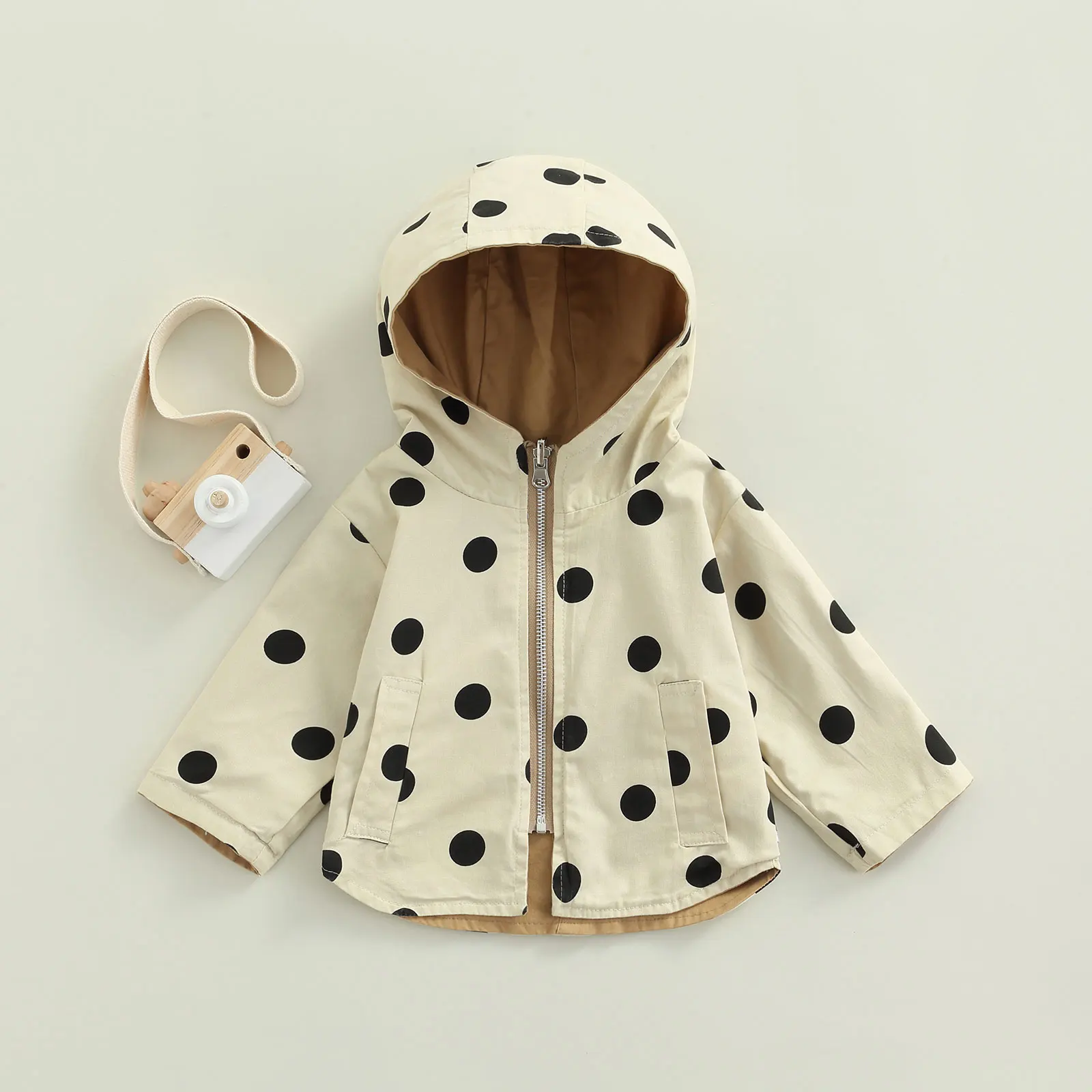 

Kids Jacket Girls Double Sided Outerwear for baby Boys Sport Coats Toddler Children Hooded Clothing Spring Polka Dot Trench Coat
