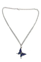 korean fashion butterfly necklace trendy alloy pendant blue two tone epoxy charm women choker silver link woman chains