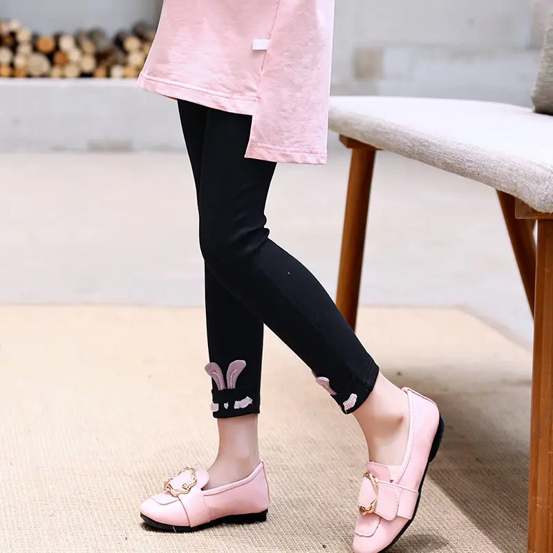 Леггинсы для девочек с мультяшными кроличьими ушками теплые хлопковые леггинсы