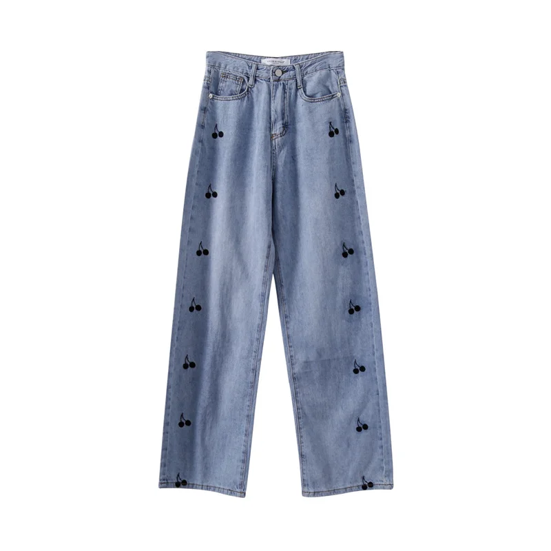 

2021 New Wide Leg Jeans For Women Embroidery Vintage Harajuku Loose Casual Denim Pants Spring Street High Waist Woman Trousers