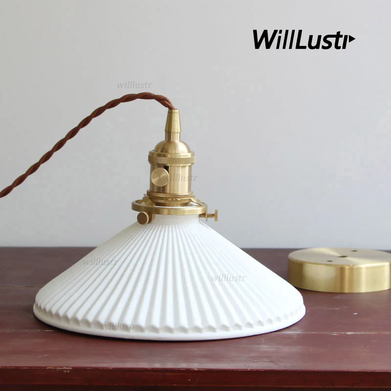 

Retro Ceramic Pendant Lamp Brass Suspension Light Hotel Restaurant Bedside Porch Counter Creative Japan Style Porcelain Sconce