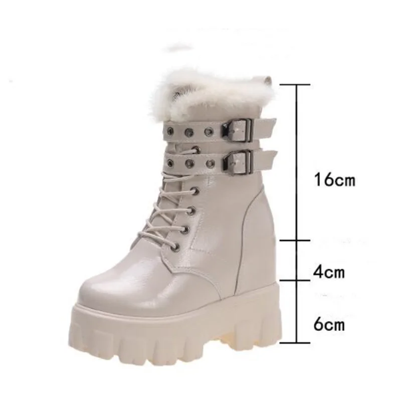 

Winter boots 2021 touring boots warmth British style thick-soled sneakers 10CM high heels thick-soled plush leather boots women