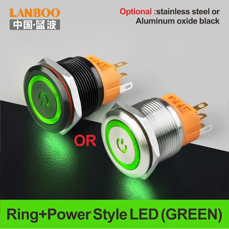 Green LED Power 22 мм 1NO1NC мгновенный rgb двойной цвет никелированный латунный круглый кнопочный переключатель - Цвет: Green LED Power