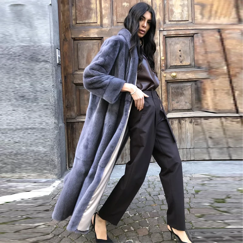 120cm X-long Genuine Mink Fur Coat Women Winter Fashion High Quality Real Mink Fur Coats for Women Outwear Trendy Fur Overcoat