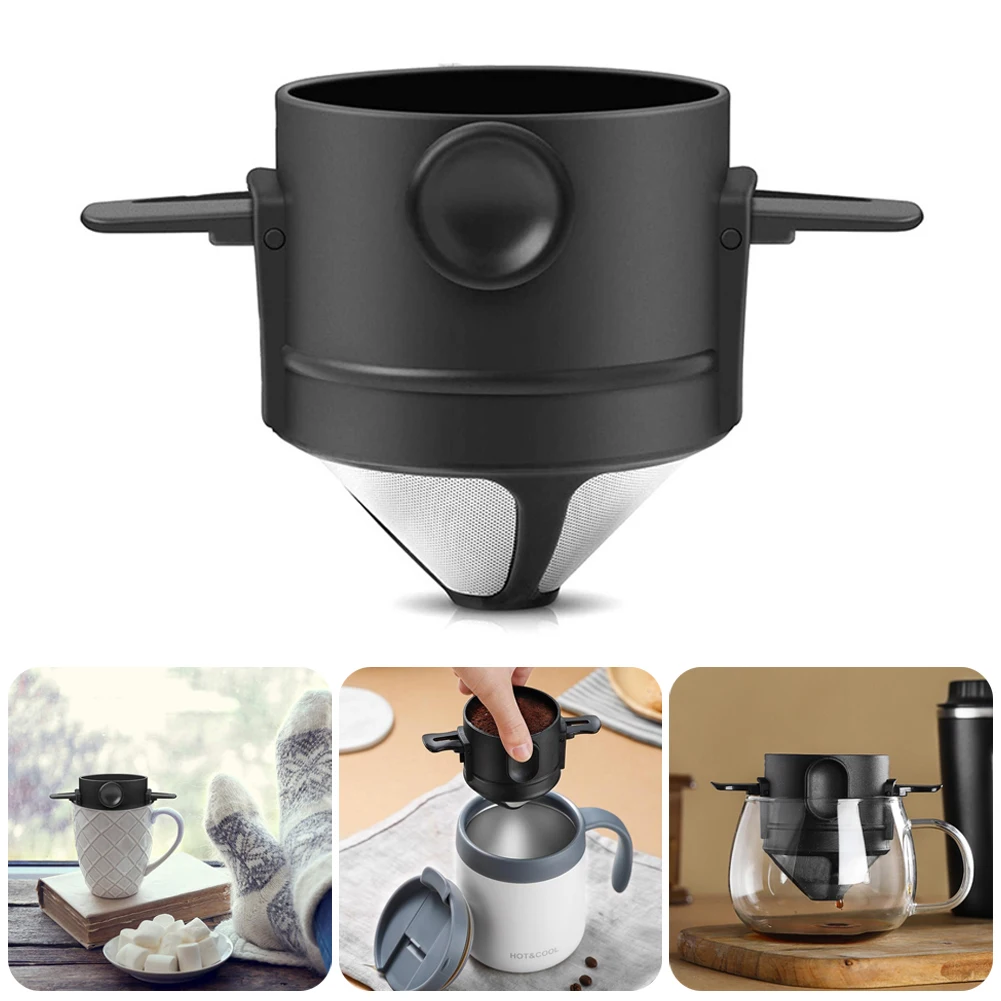 

Pour Over Coffee Filter Folding Portable Reusable Stainless Steel Drip Coffee Tea Holder Infuser Coffee Dripper Black Dripper