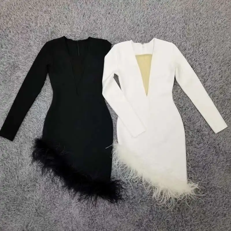 

New Fashion 2020 Dresses For Women V-Neck Long Sleeve Knee Length Femme Robe White Dress