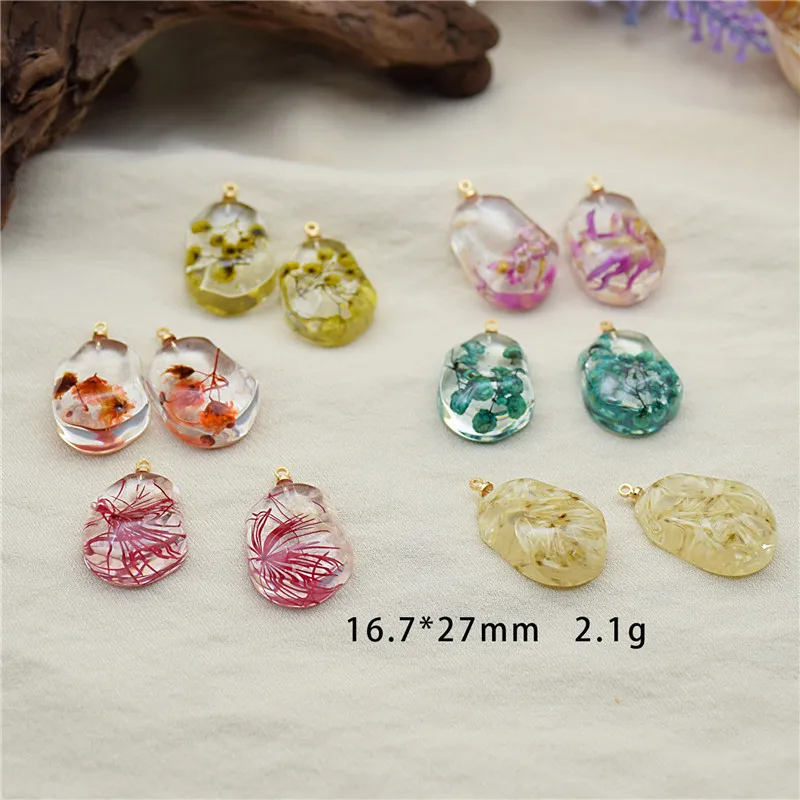 

New style 30pcs/lot color Dried flowers core geometry transparent irregular shape resin beads diy jewelry earring accessory
