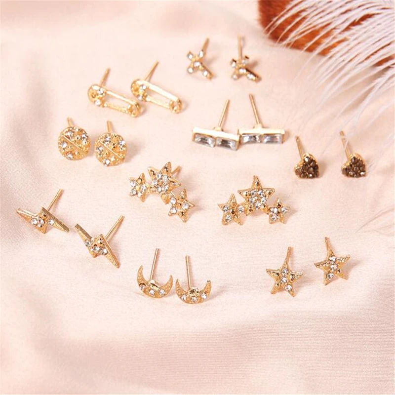 9 пар/компл. луны и звезд сердце Lightning Bijoux(украшения своими руками) с украшением в виде кристаллов женские серьги в виде Boucle D'oreille ювелирные изделия ослепительные Серьги Brincos, можно носить