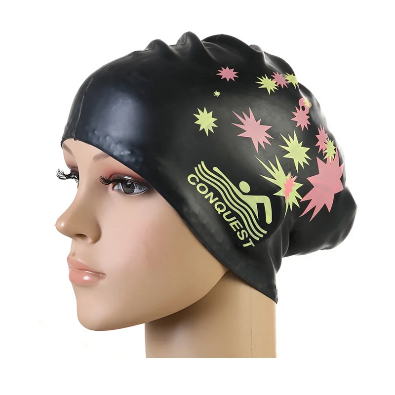 Шапочка для плавания женская силиконовая очень большая длинные волосы