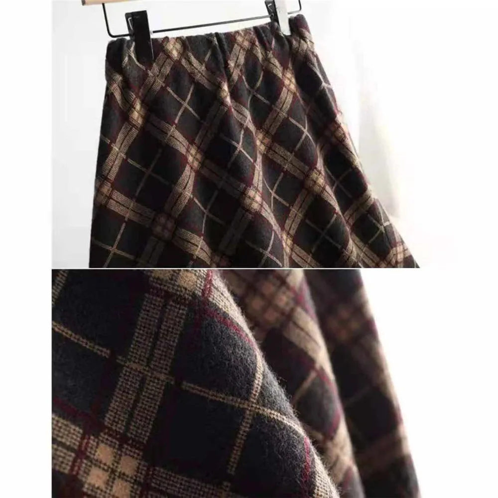 Свитер средней длины в клетку вязаная юбка Женская осенне-зимняя трапециевидная