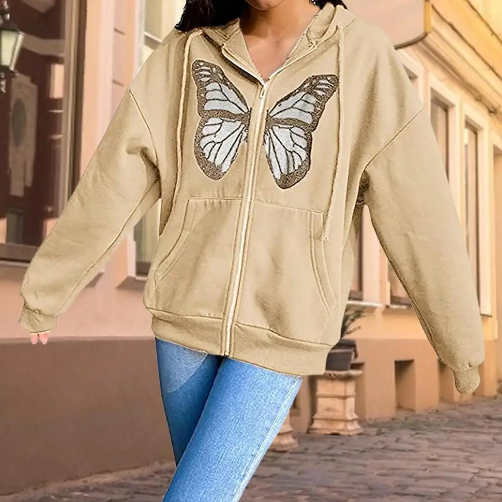 

Y2K Women Oversized Sweatshirt Butterfly Full Zip Hooded Jacket Hoodies Women Oversize Loose Print All-match Leisure Simple