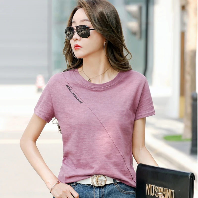 

AOSSVIAO Letter T Shirt Women 2022 Korean Short Sleeve T-Shirt Summer Ladies Tops Loose Cotton Woman Clothes Tee Shirt Femme