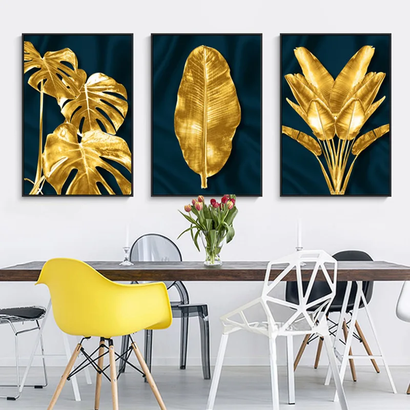 

Nordic Modern Gold and Green Leaves Fashion Style Canvas Painting Art Print Poster Picture Wall Living Room Home Decor Unframe
