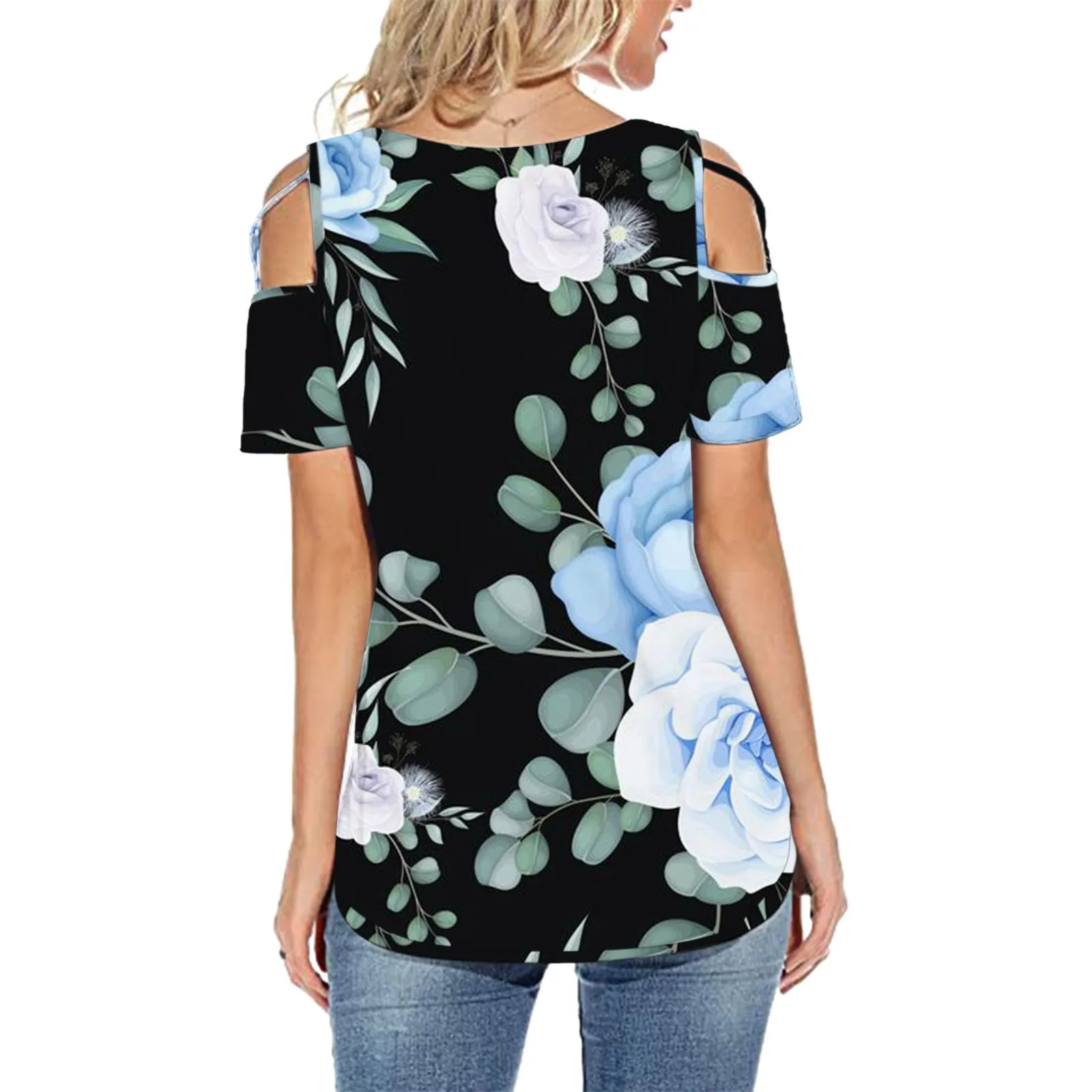 

Sexy Off Shoulder Tops Women Floral Blouses Summer New Short Sleeve Print Large Size Female Lady Tops Blusas