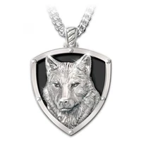 animal wolf head shield shape pendant necklace for man fashion metal chains on the neck accessories party jewelry cool stuff