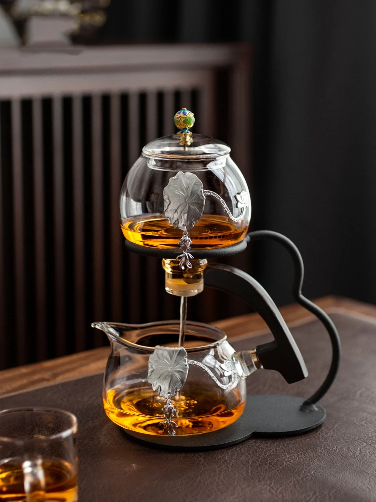 

Heat-resistant glass tea set magnetic water diversion rotating cover bowl semi-automatic tea maker lazy teapot Kungfu tea cup