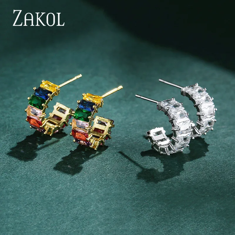 ZAKOL трендовые женские серьги гвоздики из мутильного багета с кубическим