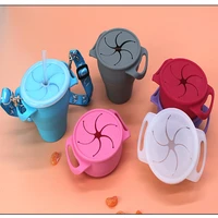 2in1 creativity baby snack cup solid color kids feeding cups with straw collapsible silicone food container portable travel pots