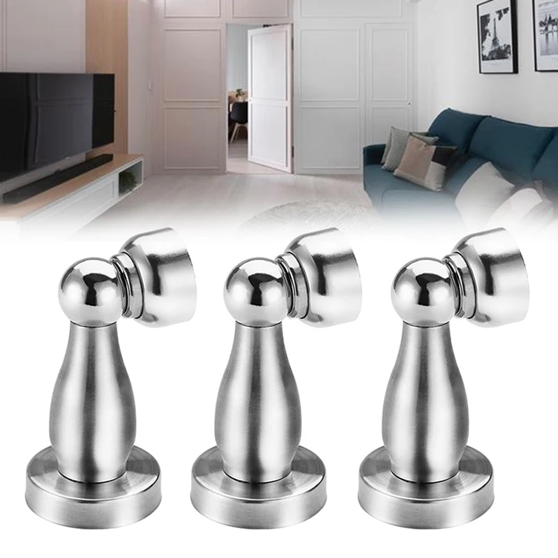 

2/3pcs Stainless Steel Magnetic Door Stoppers Soft-Catch Self-adhesive Room Door Stop Wall Mounted Stops Floor Suction