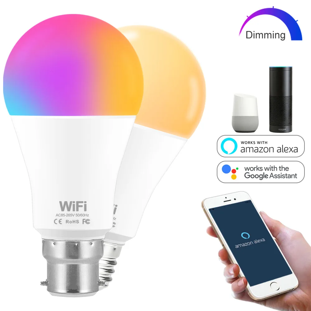 

Dimmable 15W E27 WiFi Smart Light Bulb Lamp Warm white,/ white / RGB LED Bulb App Operate Alexa Google Assistant Voice Control