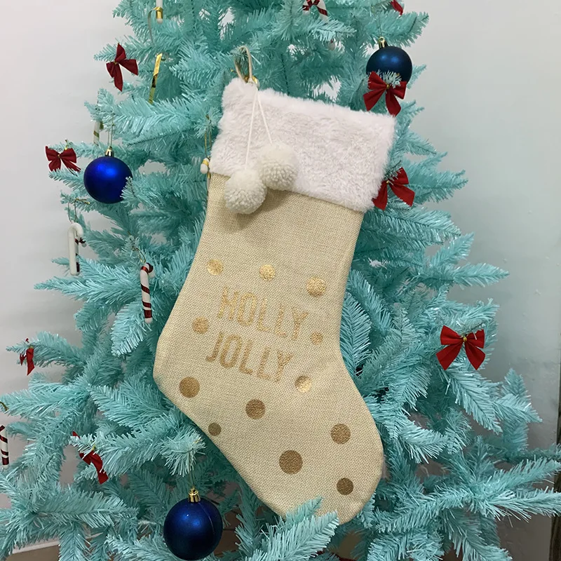 Вязаные рождественские чулки с плюшевым шариком рождественский подарок сумка
