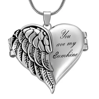 dropshipping you are my sunshine necklace angel wing locket necklace that holds pictures heart locket pendant for women men