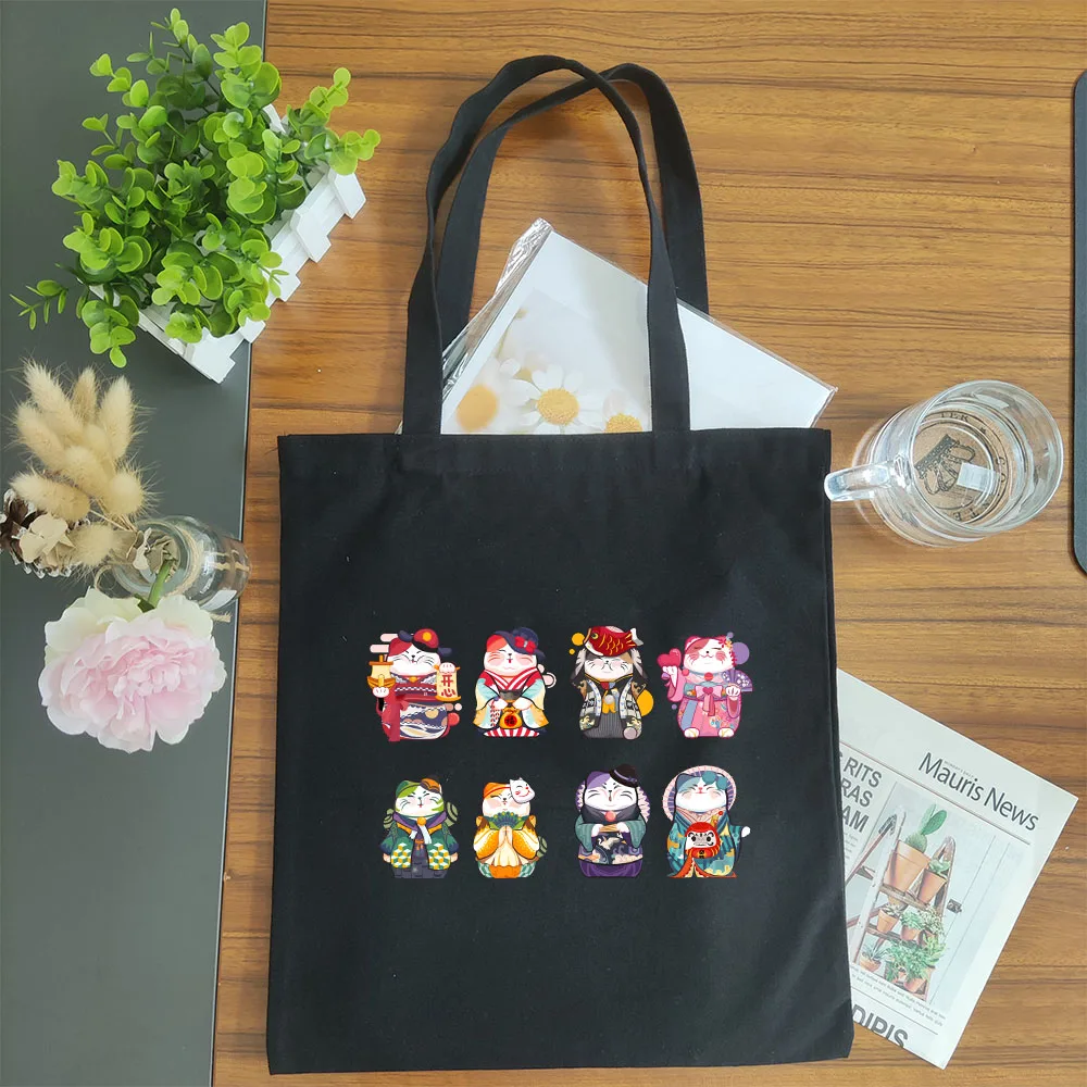 

Cat Women's Canvas Tote Shoulder Bag Reusable Folding Shopping Bag Shopper Favourite Fashion Handbag With Cartoon Printing