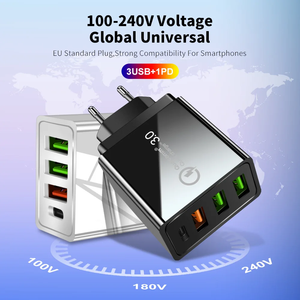 2020 новое 3 USB 1 PD быстрое зарядное устройство Быстрая зарядка 0 для адаптера