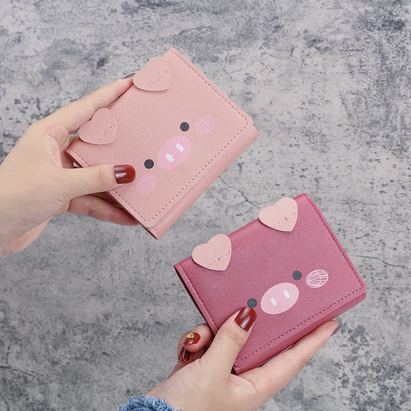 

2021 new short wallet female cartoon piggy cute student three fold Wallet fashion female zero wallet