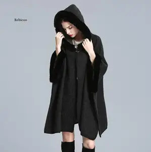 Свободный кардиган на одной пуговице, кашемировые накидки и пончо с капюшоном, Женское зимнее утепленное пальто большого размера, Новинка