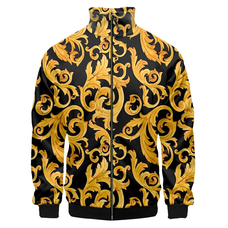 Куртка с воротником-стойкой 3D-принтом и золотыми цветами в стиле барокко |