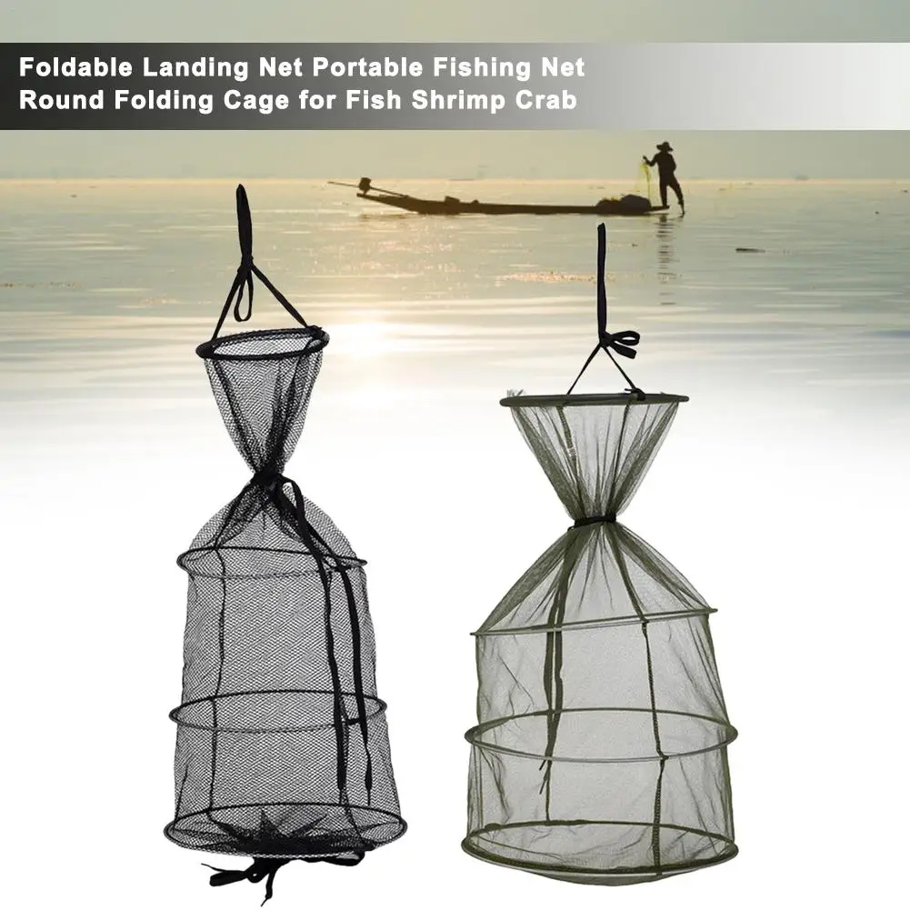 Foldable Landing Net Portable Fishing Round Folding Cage For Fish Shrimp Crab Compact Design High-quality Quick Delivery | Спорт и