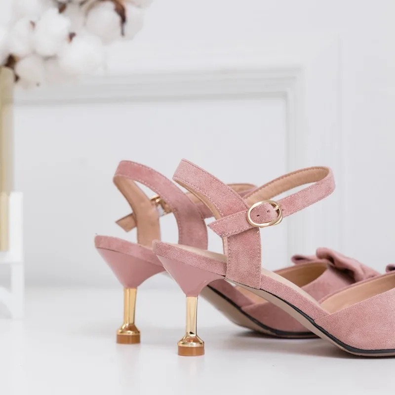 

Women Sandals 2021 Summer Shoes New Fashion Suede Pointed Toe Sweet Butterfly-knot Thin High Heels Ladies Party Stiletto Size 42