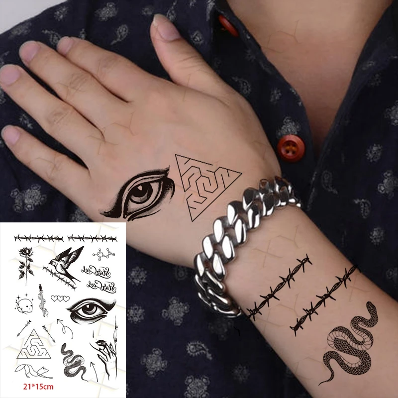 

Waterproof Temporary Tattoo Sticker Blue Eyes Owl Fly Bird Flash Tattos Rabbit Moon Feather Body Art Arm Fake Tatoo Women Men