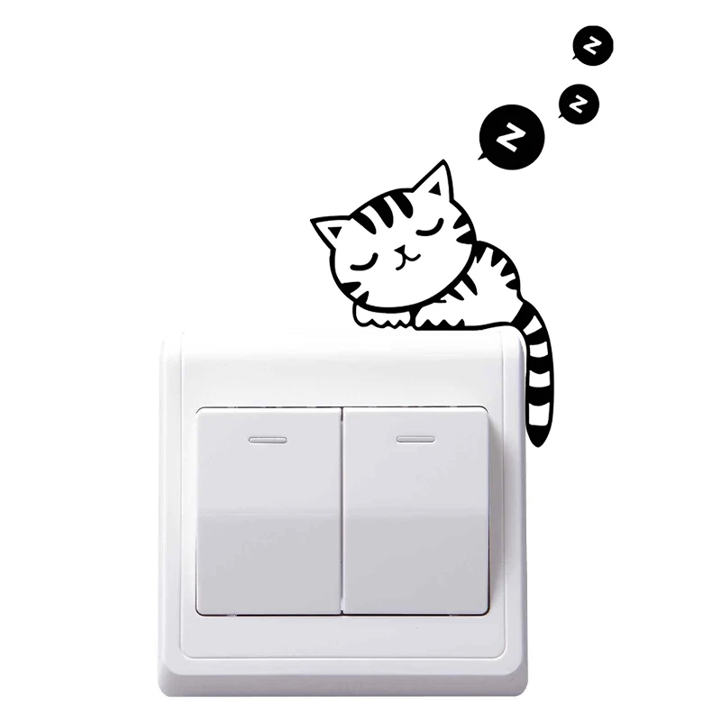 

1 X Home Wall Switch Sticker Mural Decal Cartoon Cat Sleeping DIY Home Decal PVC Parlor Decal Decoration Black Animals Wall