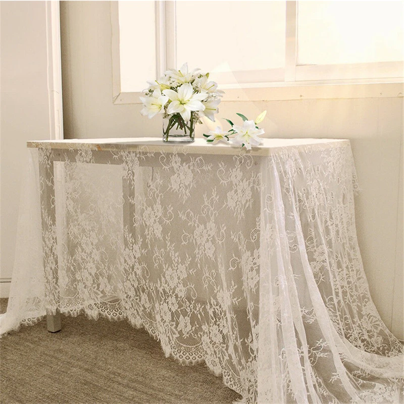 150*300cm White Vintage Table Cloth Lace Decorative Tablecloth Dining Table Cover Cloth Textile Wedding Party Hotel Home Decor