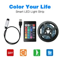 Светодиодная лента RGB, 5 В, USB-лампа, 1 м, 2 м, 3 м, 4 м, 5 м, гибкая лента с 24-клавишным пультом дистанционного управления для шкафа, дисплея, телевиз...