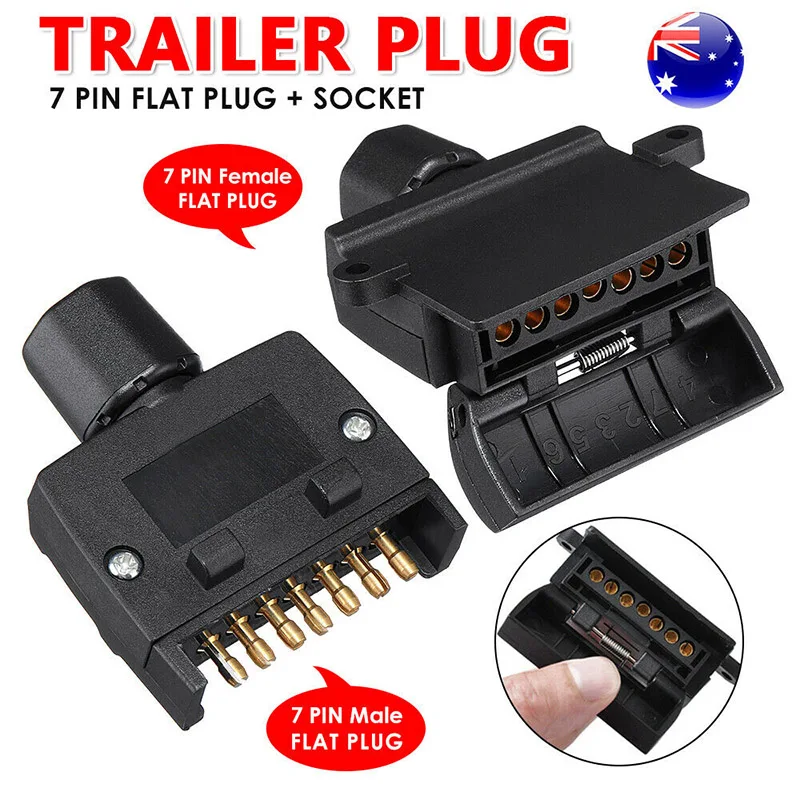 

Onever 7 Pin Flat Trailer Plug Male Female Socket Boat Portable Caravan Adaptor Connector Compact For Caravan Boat