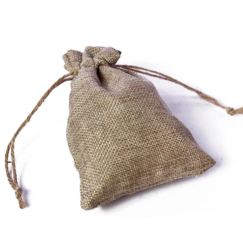 5 шт. натуральная Мешковина льняная Джутовая сумка на шнурке Подарочные мешки