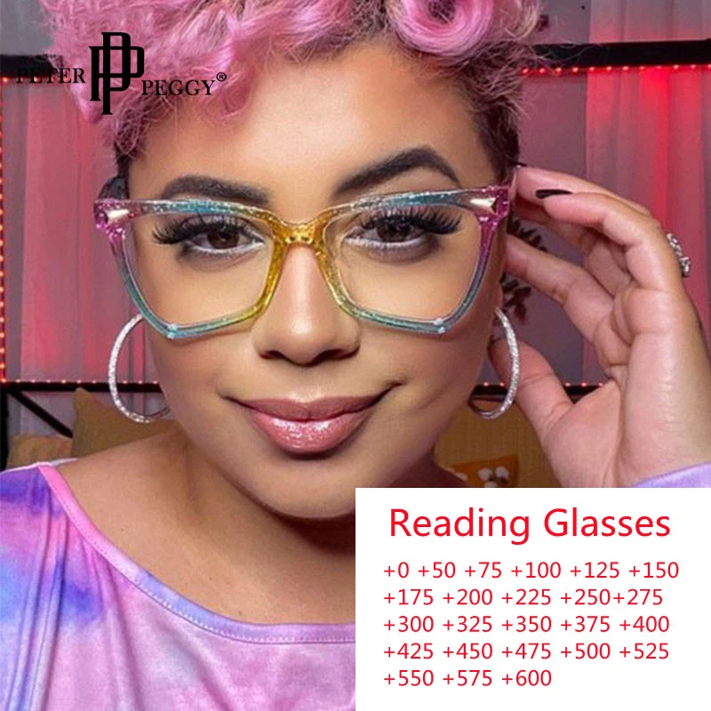 

Очки для чтения с защитой от приблизительности, женские очки для чтения с треугольной радужной оправой и диоптриями 0-+ 6,0