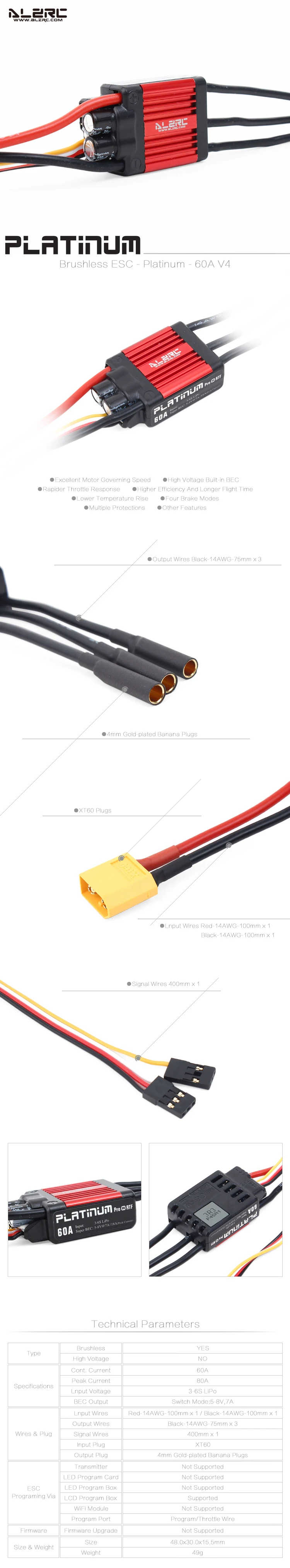 ALZRC дьявол 380 Быстрый RC вертолет части платины 60A V4 ESC