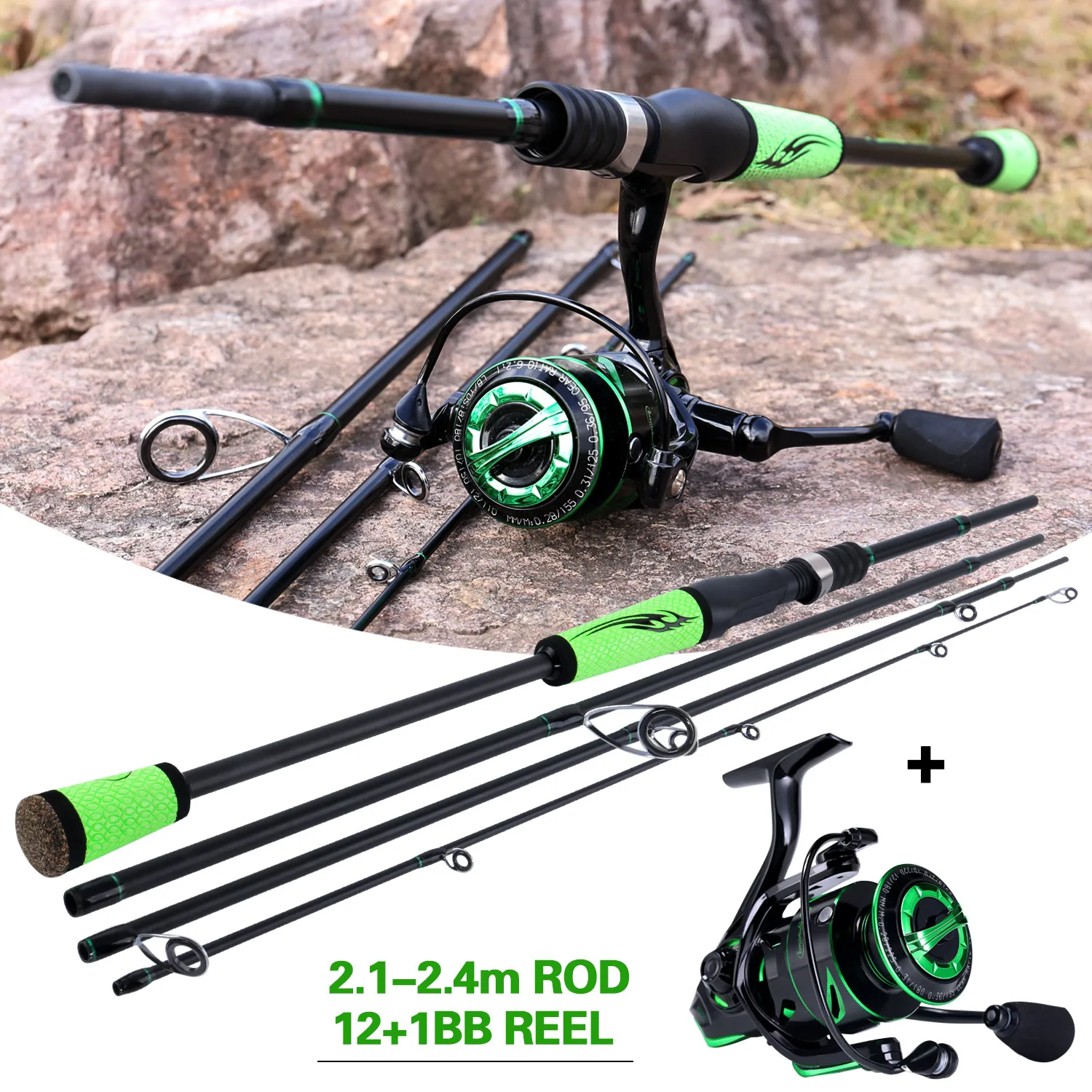 

Sougayilang Lure Rod Combo Portable 4 Section Ultralight Carbon Fiber Fishing Rod and 12+1BB Spinning Reel Set for Saltwater