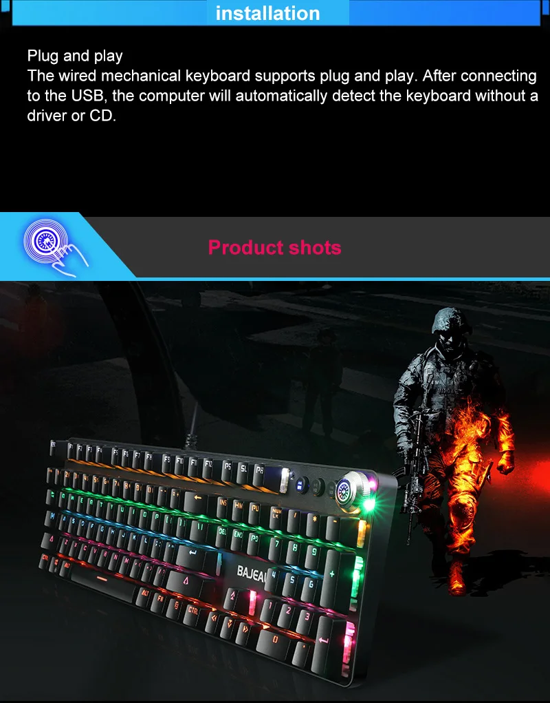 

Mechanical Keyboard 104 Keys Gaming Keyboards For Tablet Desktop Manipulator Keyboard Wired Keyboard