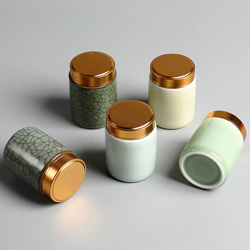 Ceramic Tea Caddy Mini Celadon Storage Boxes Sealed Coffee Powder Cans Leaves Container Portable Travel Organizer | Дом и сад