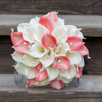 artificial calla flower wedding bouquet pink calla lily flowers 2 colours pearls bride bouquet wedding flowers bouque de novia